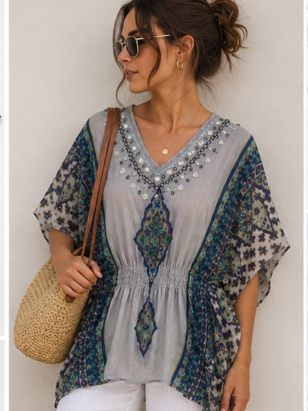 Cynthia Rowley Beaded Boho Tunic | Resort Cover Up | One Size